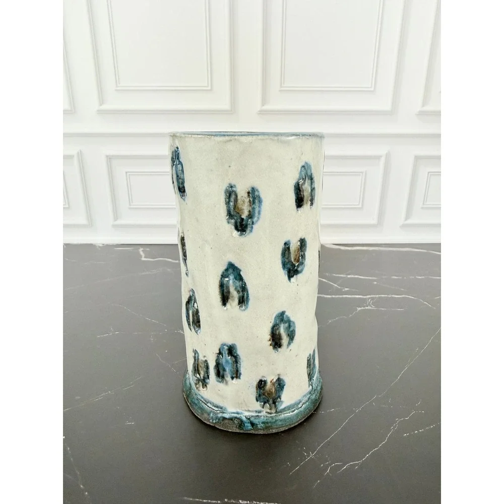 Hand Made Blue White Glazed Studio Pottery Vase 7